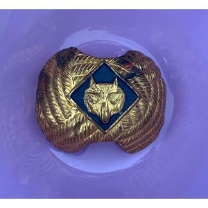 Vintage Boy Cub scout Wolf Neckerchief Scarf Tie Clip Gold Blue 1003